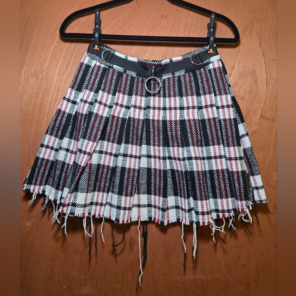 Dolls Kill Current Mood Skirt Wool Blend Plaid Grunge Hem Goth Preppy Small S